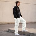 thumbnail image 7 of Vxararl Mens Streetwear Corduroy Cargo Pants, Wide Leg Loose Trousers, Elastic Drawstring Waist Multi‑Pocket Pants for Fall Winter Casual Looks White XL, 7 of 7