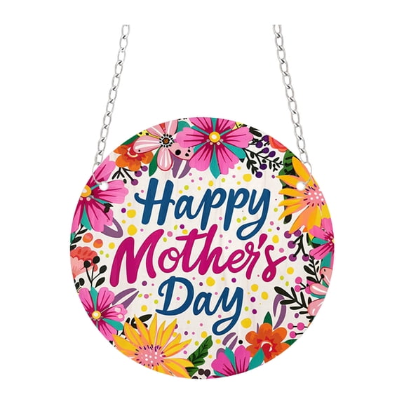 YWIYIUD 1PC Happy Mother's Day Welcome Sign Wreath 8 Inch Round Wooden Hanging Door Sign Colorful Floral Rustic Farmhouse Porch Decorations with Chain for Mother's Day Front Door Decor