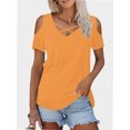 thumbnail image 2 of Womens Summer Shirts V Neck Criss Cross Cold Shoulder Tops Blouse, 2 of 4
