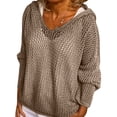 thumbnail image 2 of Women's V Neck Sweater Long Sleeve,Hollow Out Knit Hoodies Crochet Top Beach Lightweight Blouse Dark Gray M, 2 of 8