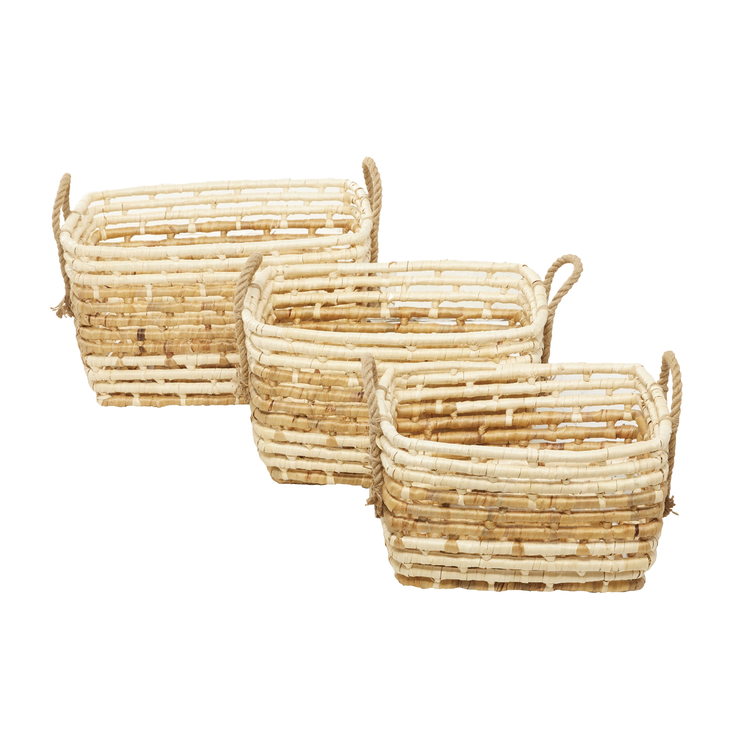 DecMode 16"W, 14"H Sea Grass Contemporary Storage Basket, Brown, 3-Piece
