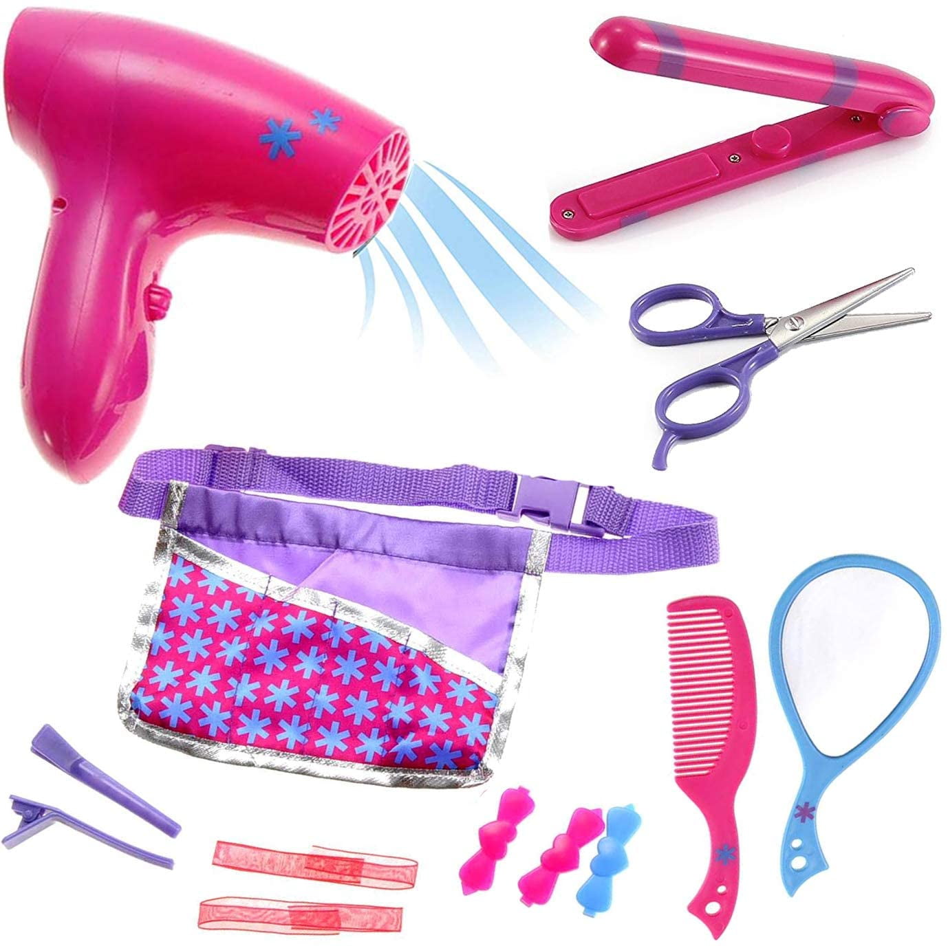 Beauty Hair Stylist Set Fashion Pretend Play Set for Girls with Toy Blow Dryer, Curler