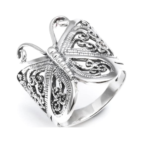 Silverly 22.7 mm Butterfly 925 Sterling Silver Rings Women -Filigree Promise Ring - Thumb Rings for Women - Bridesmaid Jewellery Rings - Butterfly Rings for Women