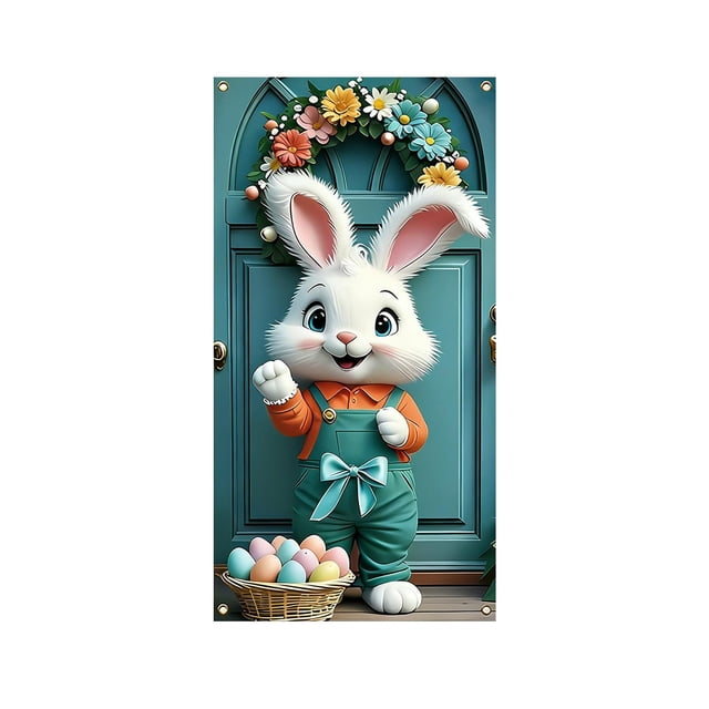 Housse de Porte de Pâques, Rideau de Porte de Pâques, Bannière de Porte en Polyester pour Décoration Murale de Porte d'Entrée, Décoration de Fête de Festival pour la Maison Intérieur Extérieur