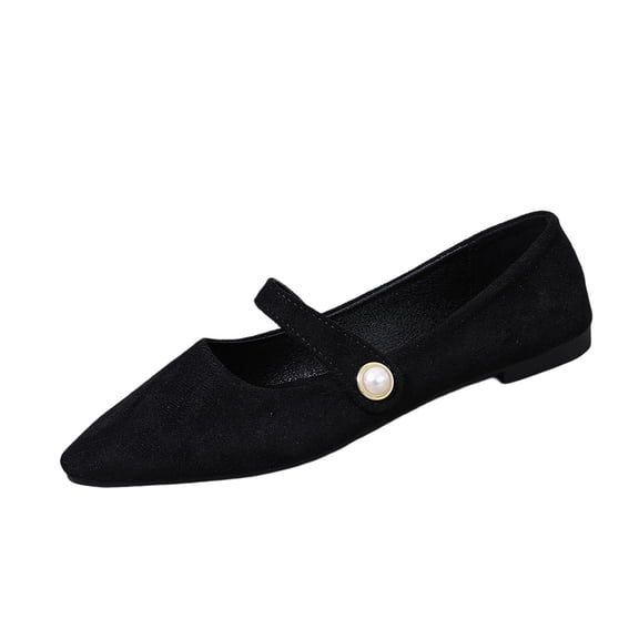 Black Female Slip-On Shoes Flocked Upper Flat Sole Comfortable For Everyday Use