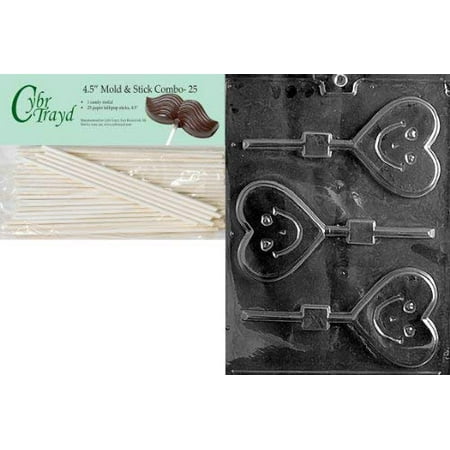 Heart Valentine Candy Mold Cybrtrayd 45St25-V071 Happy Heart Lolly Valentine Chocolate Candy Mold with 25 4.5-Inch Lollipop Sticks ()