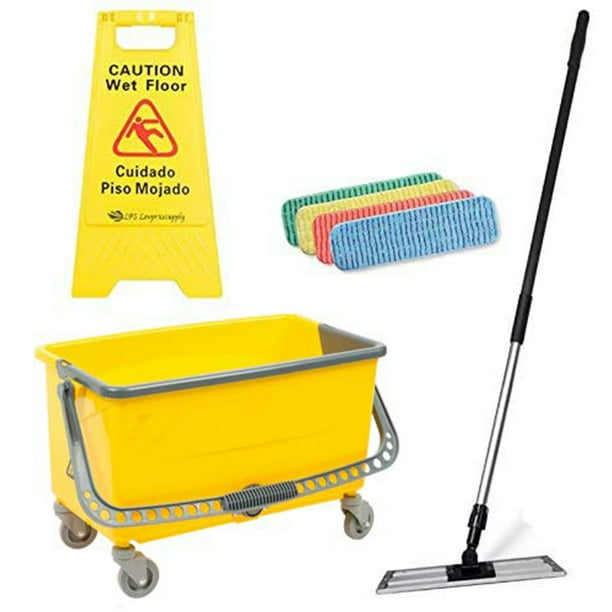 18" Microfiber Wet Mop Kit with ColorCoded Pads + Mop Bucket + 25