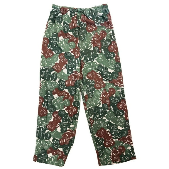 Up-Late Big Boy's Sleep Pants, Green/Brown with Trucks - Small (6/8)