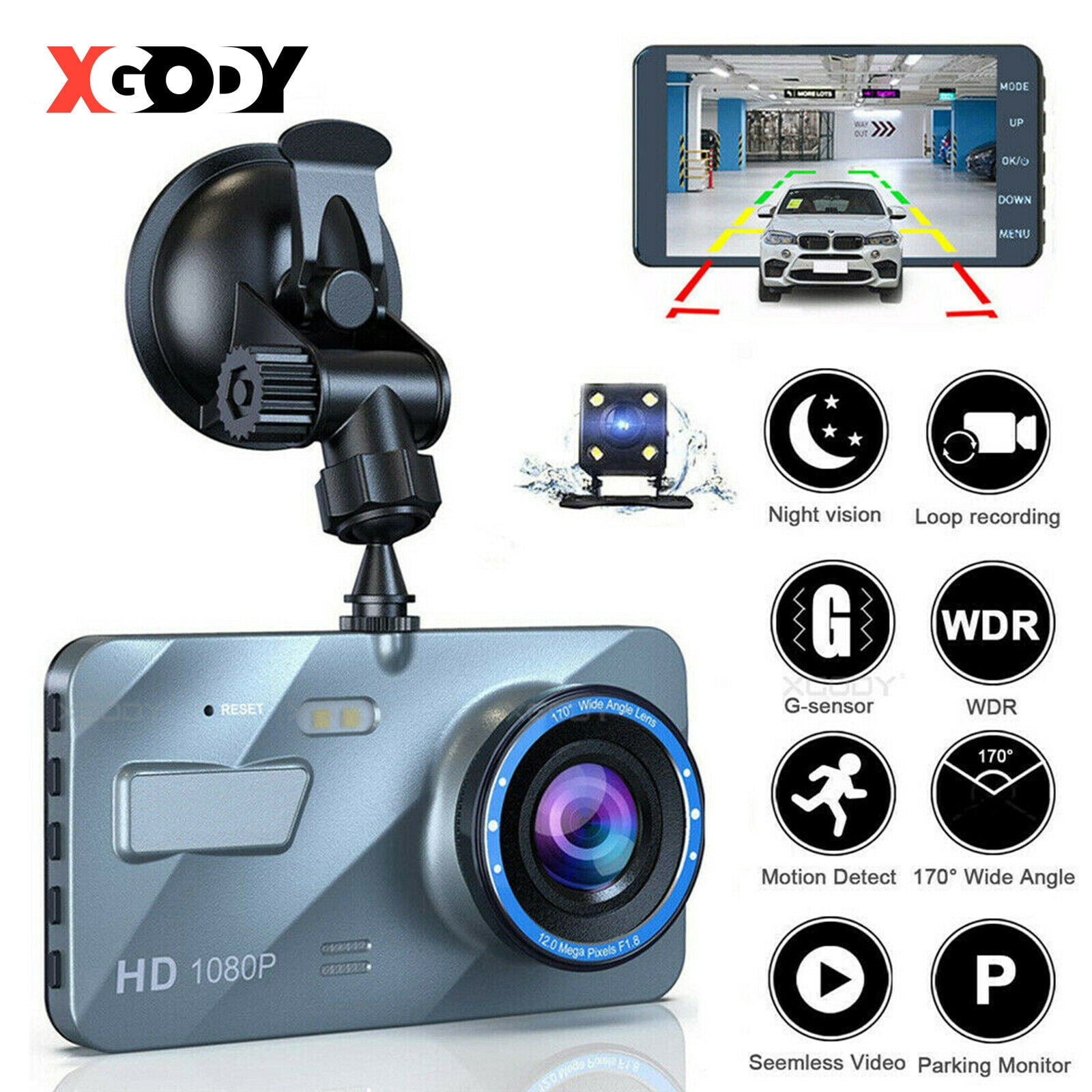 Dual Lens HD 1080P Car DVR Dash Cam Night Vision Camera Video Recorder G-sensor 