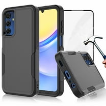 For Samsung Galaxy A15 5G Phone Case, with Tempered Glass Screen Protector, Heavy Duty Rugged Shockproof Full Body Protection Sturdy Durable Cover Cute Bumper for Galaxy A15 5G -Black