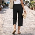 thumbnail image 5 of Capri Pants for Women Cotton Linen Straight Leg Pants with Pockets Cropped Elastic Waist Vacation Trousers, S, 5 of 6