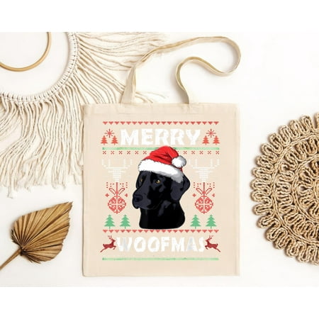 vintage Merry Woofmas Black Lab Christmas Dog Lover Xmas Bag Gift Black Tote Bag-TH42428