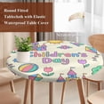 thumbnail image 3 of Children's Day Round Tablecloth 45-54 Inch Round Fitted Table Cloth with Elastic Edge, Airplanes Sailing Boats Tree Cartoon Cream Waterproof Table Cover Protector for Outdoor Picnic Party Dining, 3 of 9