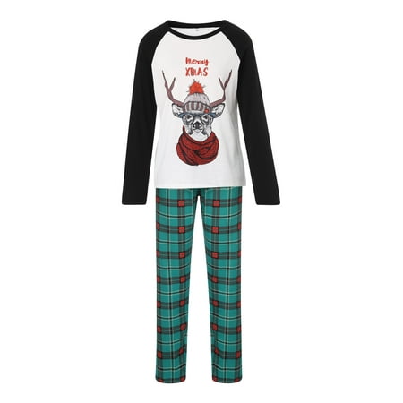 

Canrulo Christmas Family Matching Pajamas Set Cartoon Elk Tops+Plaids Pants Sleepwear Set For Adult Kids