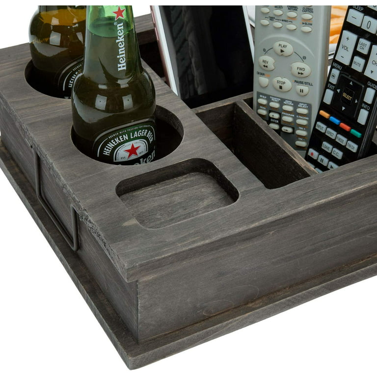 Wooden Beer and Snacks Carrier With Smartphone and TV Remote Beer