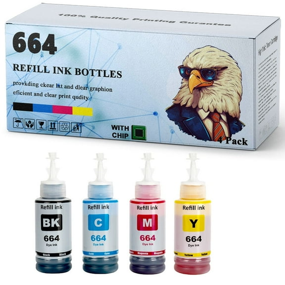 664 Compatible T6641 T6642 T6643 T6644 Ink Cartridges,High Yield Replenishment for Epson 100 L110 L120 L130 L132 ET-2500 ET-2550 ET-2600 ET-2650 ET-4500 ET-14000 Printers