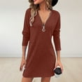 thumbnail image 6 of Womens Long Sleeve Dress with Zipper V Neck Ribbed Knit Sweater Dress Short Length Fashion Casual Fall Outfits (XL, Orange), 6 of 7