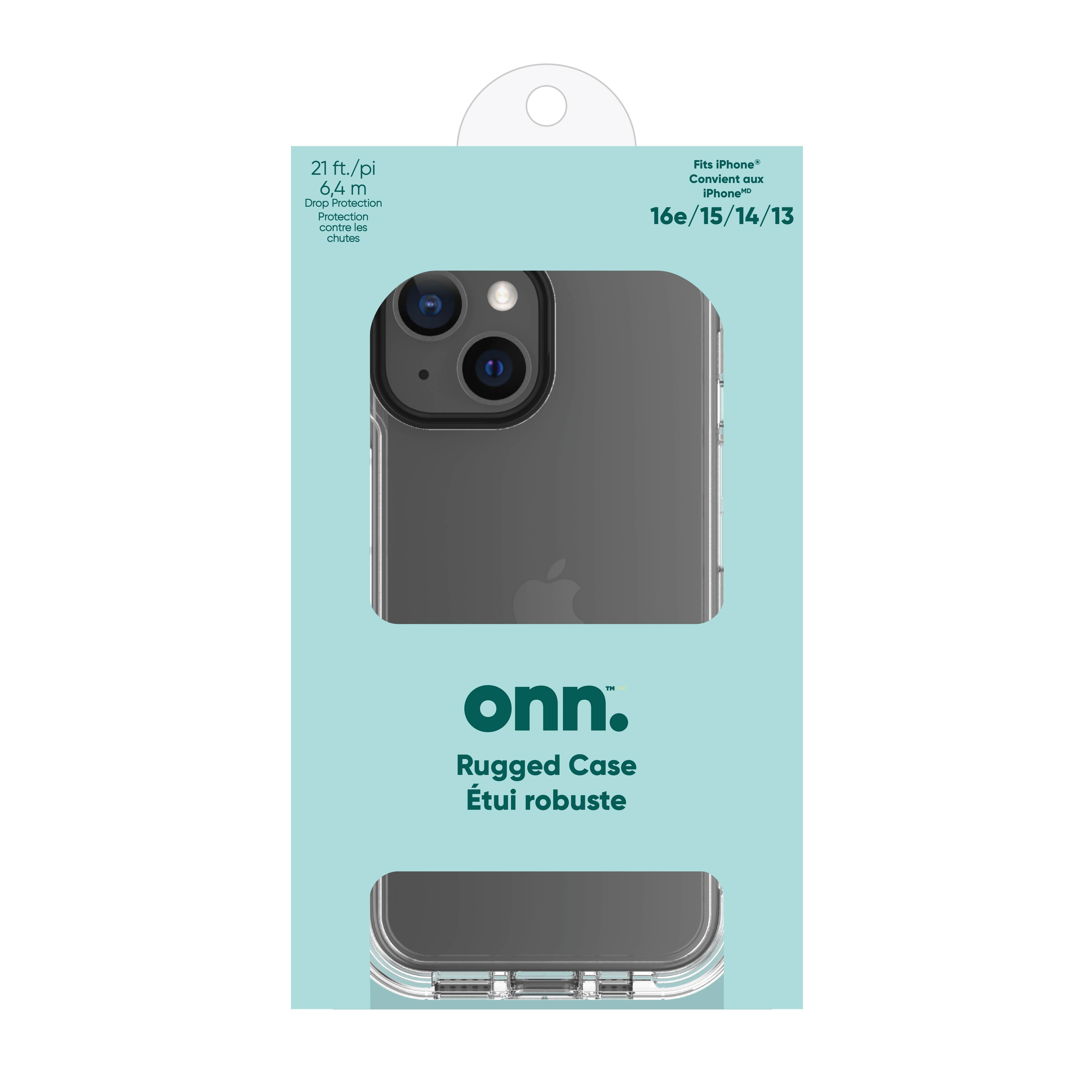 Onn. Rugged Phone Case with Holster for iPhone 16e/15 /14 / 13, Antimicrobial, 21 ft. Drop Protection