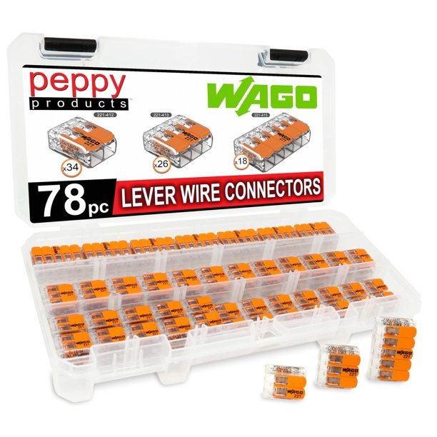 Surtido de conectores de cable WAGO 221, tuercas de palanca, 78 piezas con funda