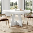 thumbnail image 2 of LITTLE TREE Round Dining Table for 4-6 People, 47 Inches White Circle Dinner Kitchen Dining Room Table with Wooden Pedestal Base for Kitchen, Living Room, 2 of 16