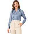 thumbnail image 1 of Unique Bargains Chemise Plissée Unie à Manches Longues Col en V pour Femmes, 1 of 6