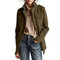 thumbnail image 2 of Mutghys Jacket for Women Button Down Stand Collar Long Sleeve Solid Outerwear with Pockets Home Daily Working Winter Warm Comfy Casual Coat S-3XL, 2 of 9