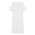 thumbnail image 3 of USSUMA Dresses for Women 2025 Casual Spring Summer Dress Short Sleeve V Neck Casual Solid Color Lace Linen Patchwork off Shoulder Neck Casual Maxi Dress Lounging Skirts Skirt White Dress Size-S, 3 of 4