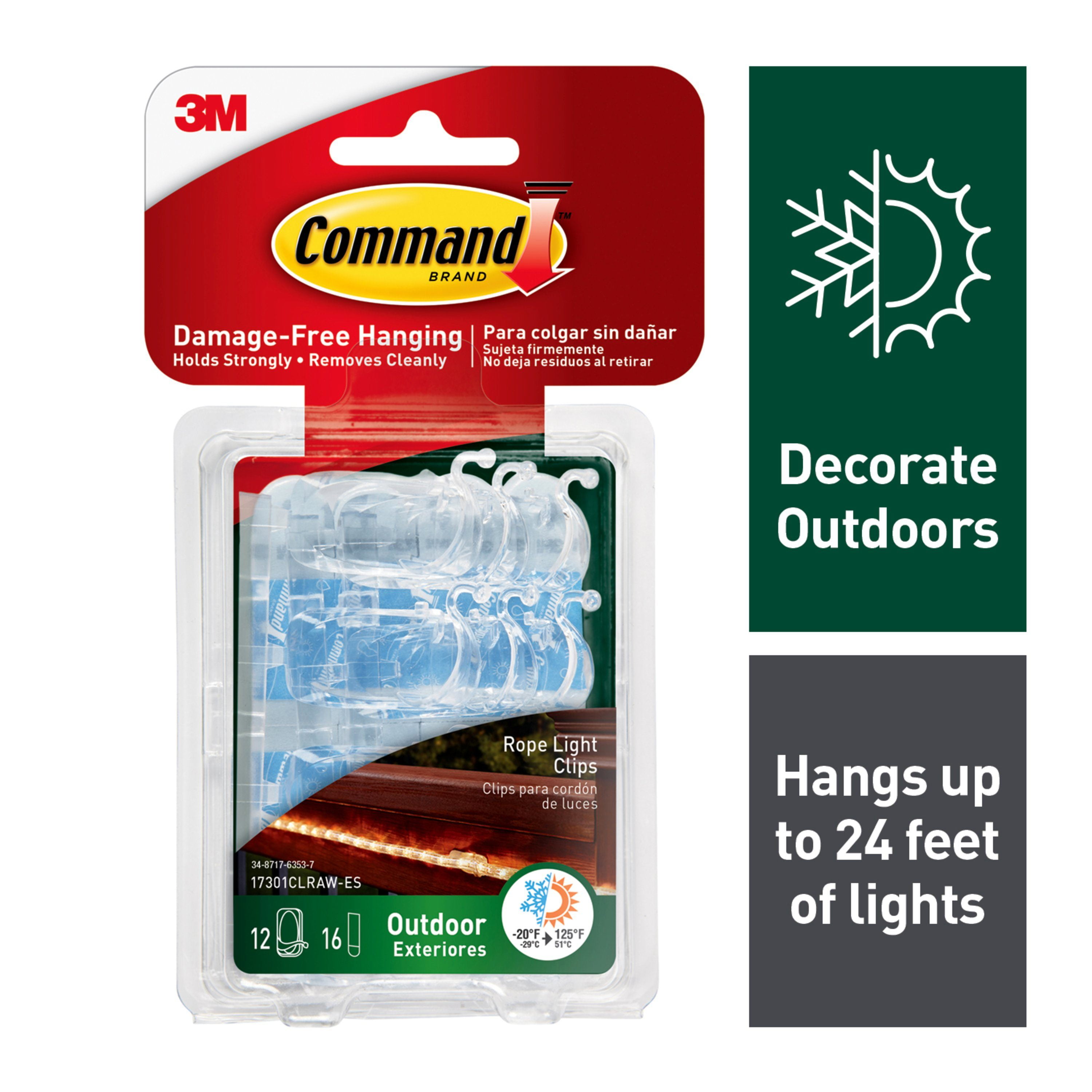 Command Outdoor Rope Light Clips, Clear, 12 Clips, 16 Strips/Pack