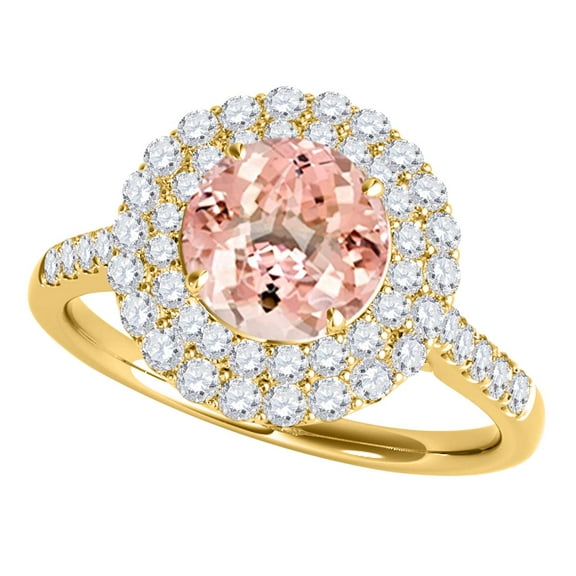 Mauli Jewels Engagement Rings for Women 1.25 Carat Halo Antique Design Morganite And Diamond Engagement Ring 4 Prong-Setting 14K Yellow Gold