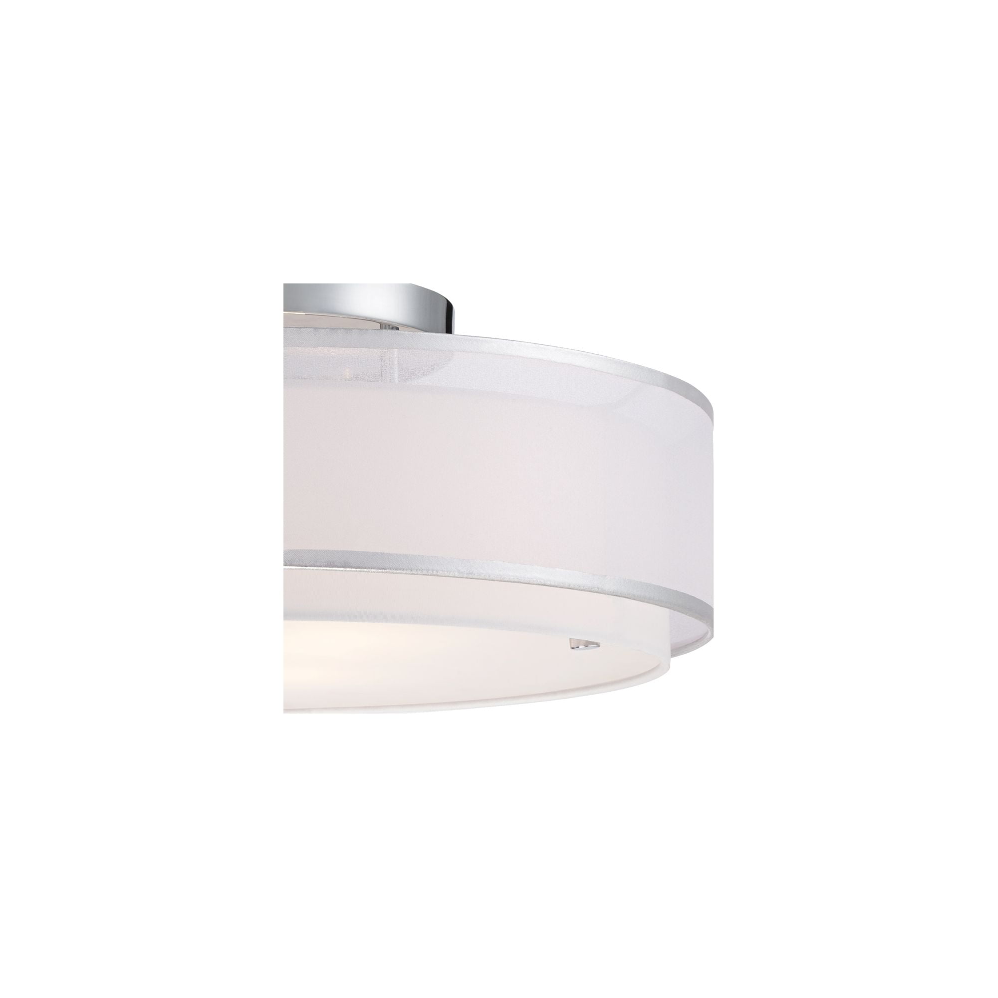 Possini Euro Design Modern Ceiling Lighting Semi Flush Mount Fixture 20" Wide Chrome 3-Light Sheer Outer Off White Inner Drum Shade for Bedroom House