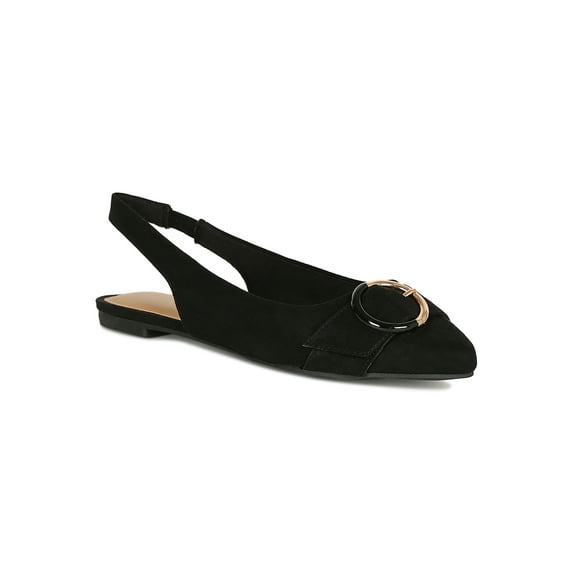 Women Faux Suede Round Buckle Pointy Toe Slingback Flats 18881
