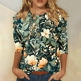 thumbnail image 2 of CYMMPU 3/4 Sleeve Blouses for Women Dressy Casual Fall Fashion Shirts Flower Pattern Loose Fit Spring Tops Round Neck T-Shirts Lightweight Basic T-Shirts Multicolor XL, 2 of 5