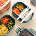 thumbnail image 3 of 1200ml Bento Lunch Box Double Layer Insulation Lunch Box Container with Fork Spoon for Students Office Workers Green, 3 of 4