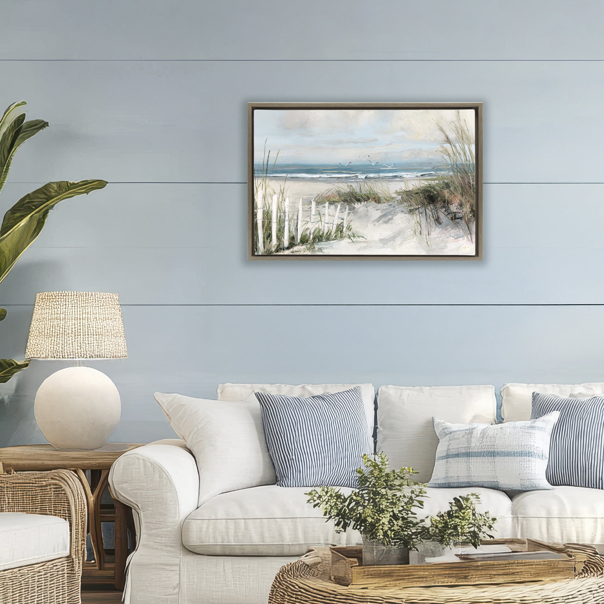 Stupell Industries Dunes With Weathered Fence Brown Framed Floater Canvas Wall Art, design by Sally Swatland