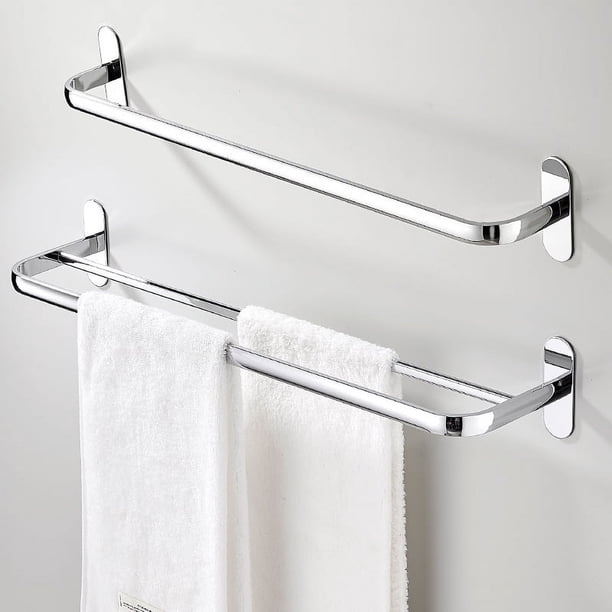 Toallero sin perforaciones de acero inoxidable para baño, colgante para baño, gancho para toalla de baño, barra para toalla de inodoro de un solo polo y dos polos