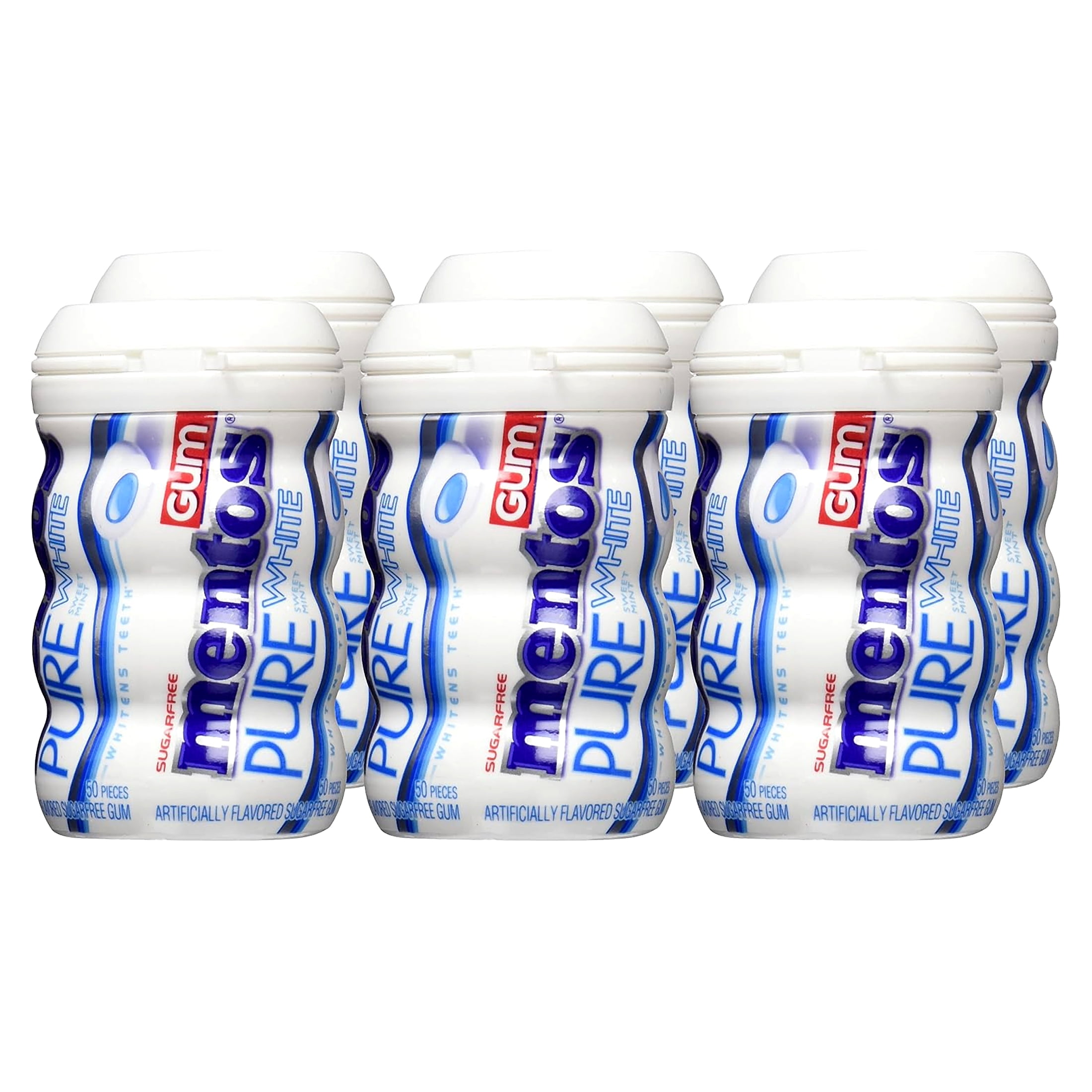 Mentos Pure White Sugar-Free Chewing Gum With Xylitol, Sweet Mint, Bulk, 50Piece Bottle (Pack Of 6)