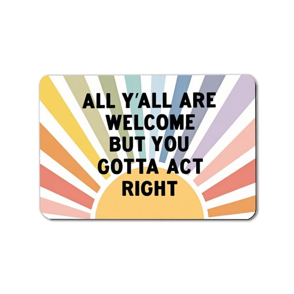 Tapis de Porte Arc-en-Ciel « All Y'all Are Welcome » pour Entrée et Porche, 20 Pouces x 32 Pouces, Multicolore