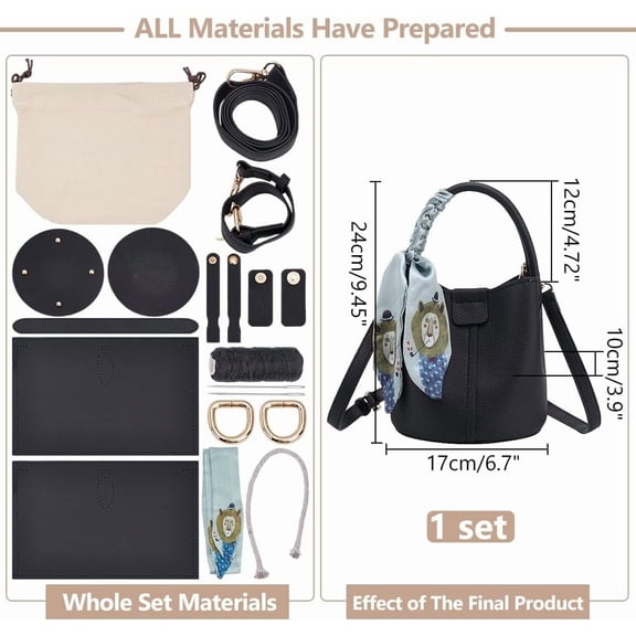 DIY Imitation Leather Bucket Bag Making Kit Crossbody Bag Handicraft Making Set for Women's Handbags Handmade Shoulder Bag Sewing Accessories for Birthday Christmas Holiday Black