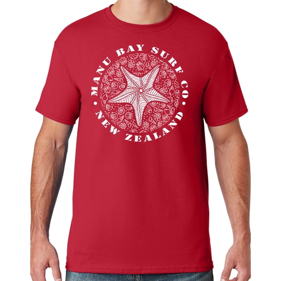 Mens Manu Bay Surf Company WHITE STARFISH T-shirt, XL True Red
