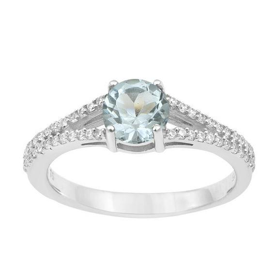 0.85 Ctw Round Shape Blue Topaz 925 Sterling Silver Solitaire Split Shank Women Engagement Ring