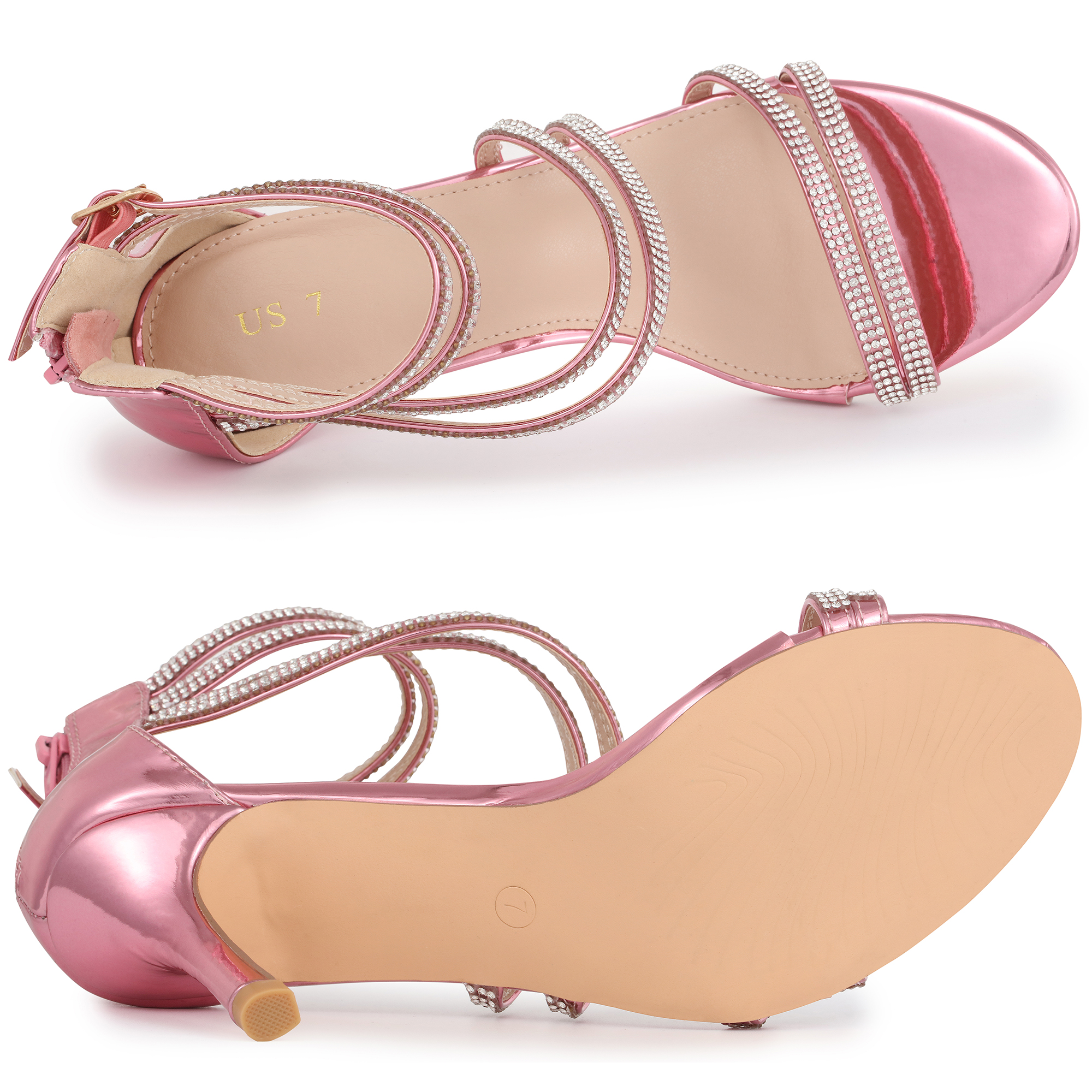 DARING DIVA Women's Ankle Strap Rhinestone Stiletto Heels Sandals Pink 9
