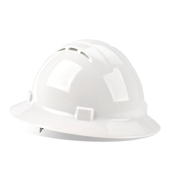 SAFEGEAR Full Brim Hard Hat, Vented, 4 Point Adjustable Ratchet Suspension, Class C, White