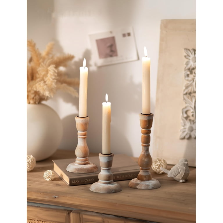 Nuptio Wooden Farmhouse Taper Candlestick Holders, Set of 3 photo 6