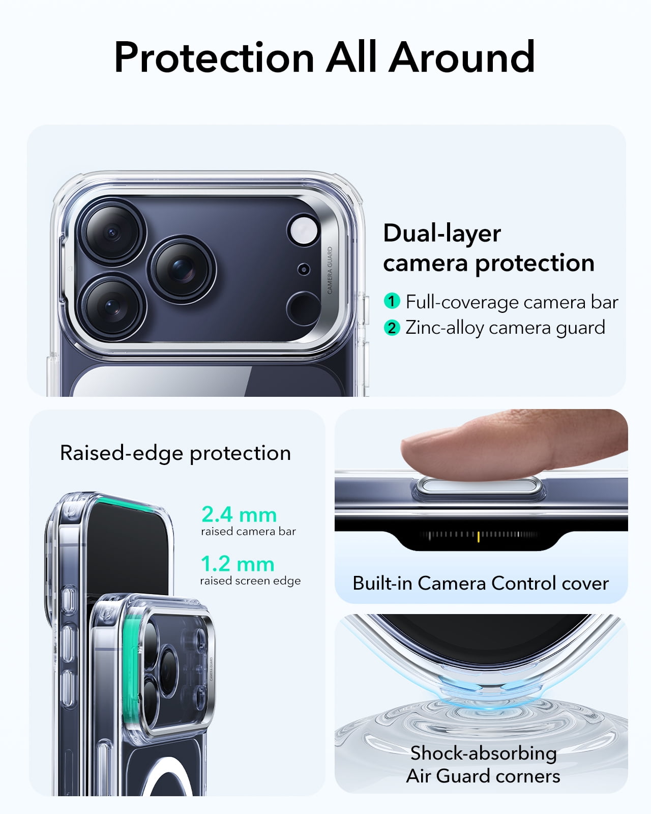 ESR Magnetic Case with Stash Stand Compatible with iPhone 17 Pro, Military-Grade Drop Protection & Camera Control Cover, MagSafe Compatible Scratch-Resistant, Clear