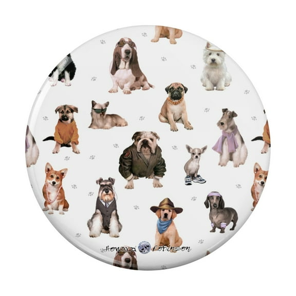 Cool Dogs in Outfits Paw Print Pattern Kitchen Refrigerator Locker Button Magnet
