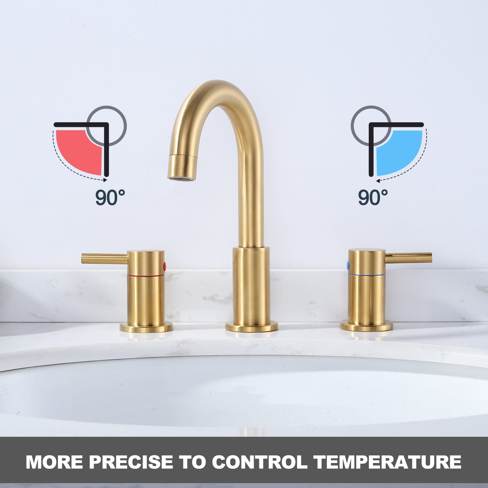 Wowow 2-Handle 6" and 8" Widespread Gold Lavatory Faucet with Supply Hoses & Drain Assembly
