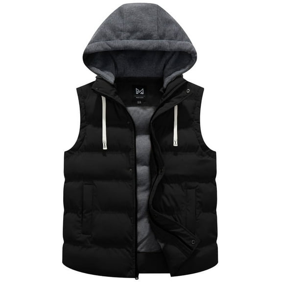 KVE Men's Warm Winter Hooded Vest Padded Puffer Vest Black, Large