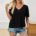 thumbnail image 2 of Women's Crop Tops Summer Casual Oversized Tshirts Drop Shoulder Short Sleeve V Neck Loose Fit Workout Yoga Basic Tees (2XL, Black), 2 of 6