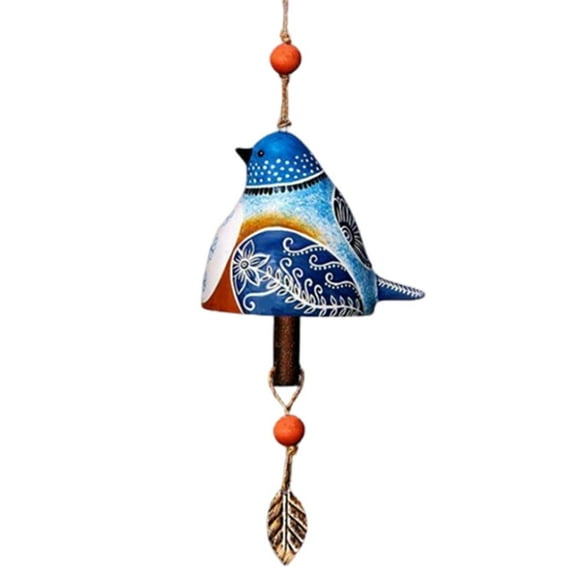 ZDM Decorative Bird Wind Chime, Garden Hanging Ornament with Metal Leaf, Handcrafted Colorful Outdoor Decor (Single Bird-Yolk)