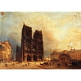 thumbnail image 2 of Domenico Ferri 18x14 Gold Ornate Wood Frame and Double Matted Museum Art Print Titled - View of the Forecourt of Notre-Dame (1835), 2 of 4